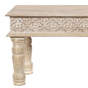 Homeroots 58" White Floral Distressed Solid Wood Dining Bench  Solid Wood 522088