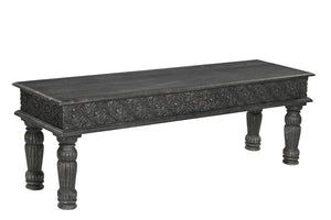 Homeroots 58" Black Floral Distressed Solid Wood Dining Bench  Solid Wood 522089