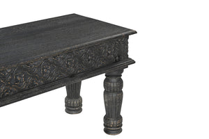 Homeroots 58" Black Floral Distressed Solid Wood Dining Bench  Solid Wood 522089