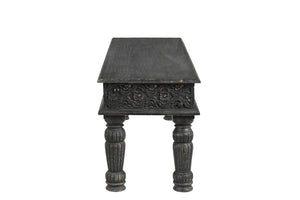 Homeroots 58" Black Floral Distressed Solid Wood Dining Bench  Solid Wood 522089