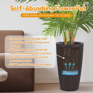 English Elm Set of 2 Faux Rattan Tall Outdoor Planters with Auto Watering and Water Level Monitor Brown W3213P325374