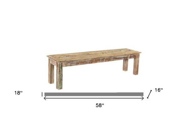Homeroots 58" Brown Distressed Solid Wood Dining Bench  Solid Wood 522091