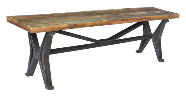Homeroots 66" Brown And Black Distressed Reclaimed Wood Dining Bench  Solid Wood 522092
