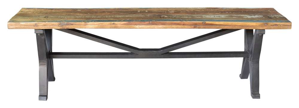 Homeroots 66" Brown And Black Distressed Reclaimed Wood Dining Bench  Solid Wood 522092