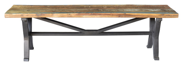 Homeroots 66" Brown And Black Distressed Reclaimed Wood Dining Bench  Solid Wood 522092