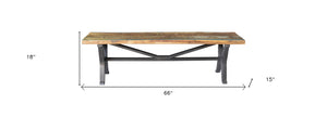 Homeroots 66" Brown And Black Distressed Reclaimed Wood Dining Bench  Solid Wood 522092