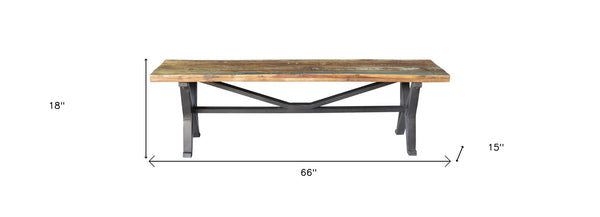Homeroots 66" Brown And Black Distressed Reclaimed Wood Dining Bench  Solid Wood 522092
