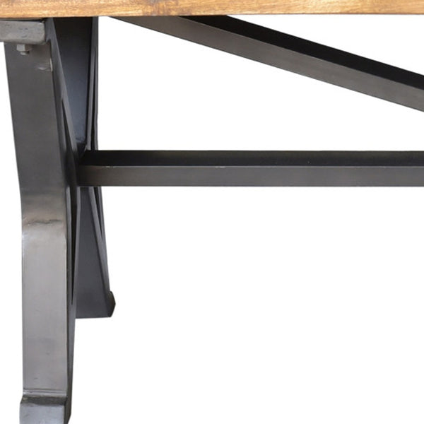 Homeroots 66" Brown And Black Distressed Reclaimed Wood Dining Bench  Solid Wood 522092