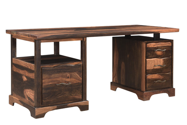 Homeroots 68" Natural Live Edge Solid Wood Writing Desk – Stylish, Durable Design With Four Hidden Drawers!   522093