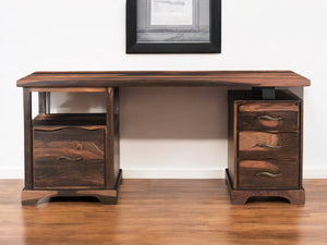 Homeroots 68" Natural Live Edge Solid Wood Writing Desk – Stylish, Durable Design With Four Hidden Drawers!   522093