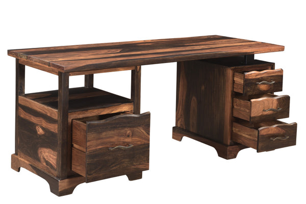 Homeroots 68" Natural Live Edge Solid Wood Writing Desk – Stylish, Durable Design With Four Hidden Drawers!   522093