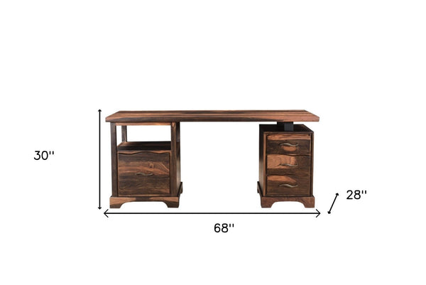 Homeroots 68" Natural Live Edge Solid Wood Writing Desk – Stylish, Durable Design With Four Hidden Drawers!   522093