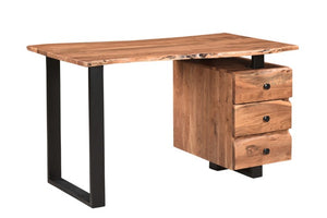 Homeroots 54" Natural And Black Live Edge Solid Wood Writing Desk - Stylish, Storage-friendly, And Durable   522094