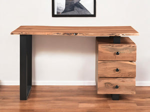 Homeroots 54" Natural And Black Live Edge Solid Wood Writing Desk - Stylish, Storage-friendly, And Durable   522094
