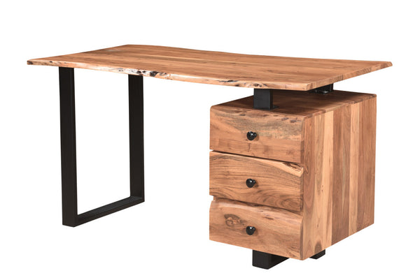 Homeroots 54" Natural And Black Live Edge Solid Wood Writing Desk - Stylish, Storage-friendly, And Durable   522094