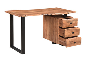 Homeroots 54" Natural And Black Live Edge Solid Wood Writing Desk - Stylish, Storage-friendly, And Durable   522094