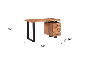 Homeroots 54" Natural And Black Live Edge Solid Wood Writing Desk - Stylish, Storage-friendly, And Durable   522094