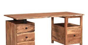 Homeroots 69" Brown Live Edge Solid Wood Writing Desk With Versatile Assembly And Ample Storage Drawers   522095