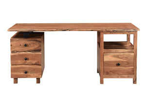 HomeRoots 69" Brown Live Edge Solid Wood Writing Desk - Rustic Charm, Ample Storage & Reversible Design! 522095