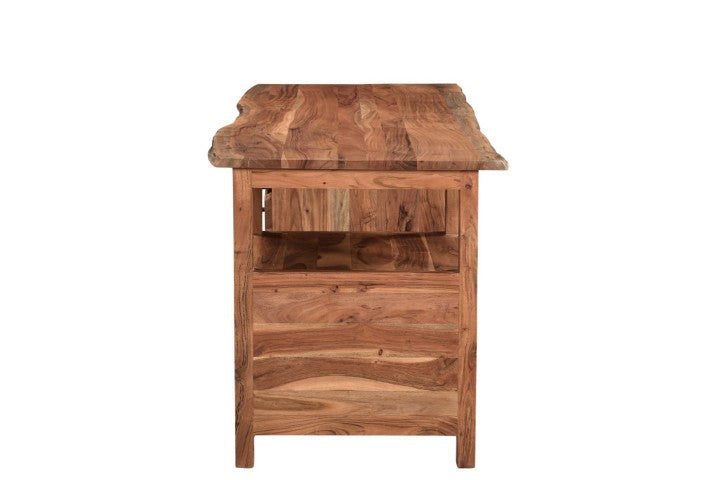 Homeroots 69" Brown Live Edge Solid Wood Writing Desk With Versatile Assembly And Ample Storage Drawers   522095