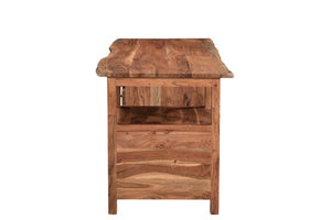 Homeroots 69" Brown Live Edge Solid Wood Writing Desk With Versatile Assembly And Ample Storage Drawers   522095