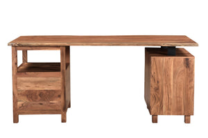 Homeroots 69" Brown Live Edge Solid Wood Writing Desk With Versatile Assembly And Ample Storage Drawers   522095