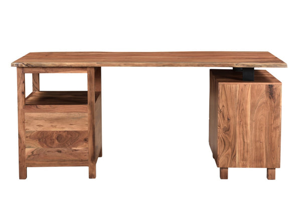 Homeroots 69" Brown Live Edge Solid Wood Writing Desk With Versatile Assembly And Ample Storage Drawers   522095