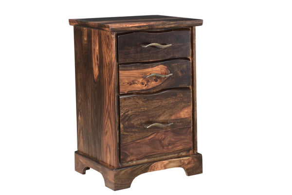 HomeRoots 30 Inch Solid Wood Live Edge Filing Cabinet with Three Drawers for Home Office 522096