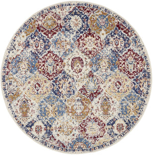 HomeRoots 8' Navy Blue Round Damask Area Rug - Elegant Design, Durable Power Loomed Construction for Any Space 8' Round Round 522099