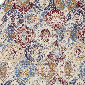 HomeRoots 8' Navy Blue Round Damask Area Rug - Elegant Design, Durable Power Loomed Construction for Any Space 8' Round Round 522099