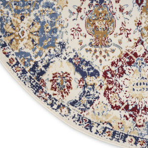 HomeRoots 8' Navy Blue Round Damask Area Rug - Elegant Design, Durable Power Loomed Construction for Any Space 8' Round Round 522099