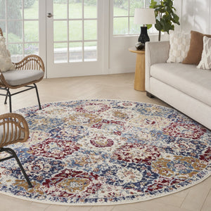 HomeRoots 8' Navy Blue Round Damask Area Rug - Elegant Design, Durable Power Loomed Construction for Any Space 8' Round Round 522099