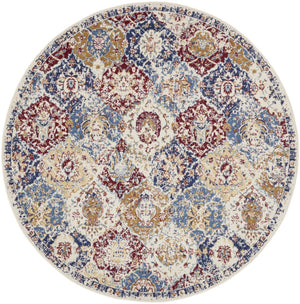 HomeRoots 8' Navy Blue Round Damask Area Rug - Elegant Design, Durable Power Loomed Construction for Any Space 8' Round Round 522099