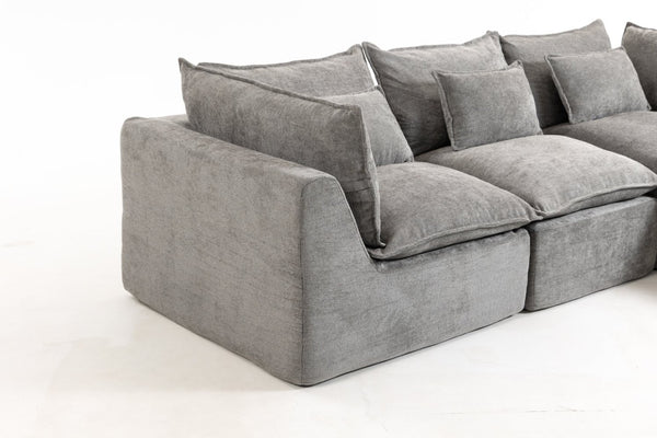 English Elm 102.3" Oversized Modular Sectional Sofa Cotton Linen Deep Seat Lounge with Ottoman Antique Grey W2530S00013