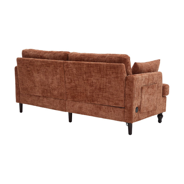 English Elm Modern chenille 2-seater sofa with LED, USB charging, storage pocket, solid wood legs, durable comfort Orange W395P318543