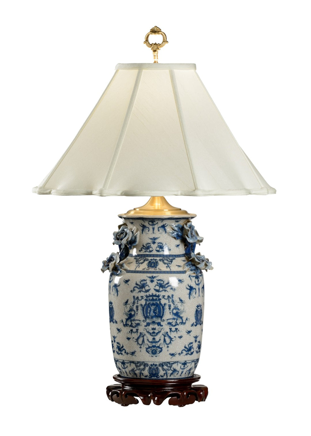 Wildwood Blue Hand-Painted Dragon Lamp On Mahogany Base — Blue & White Porcelain Accent, 27" Table Light For Classic DéCor 5221