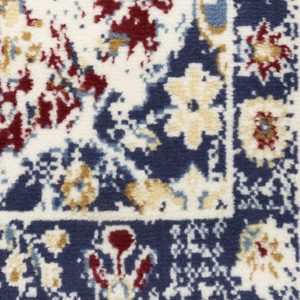 HomeRoots 8' Navy Blue Round Damask Area Rug - Elegant Design, Durable Power Loomed Construction for Any Space 6' X 9' Rectangle 522100