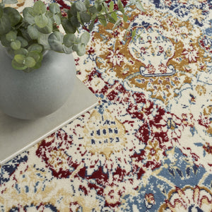 HomeRoots 8' Navy Blue Round Damask Area Rug - Elegant Design, Durable Power Loomed Construction for Any Space 8' X 10' Rectangle 522102