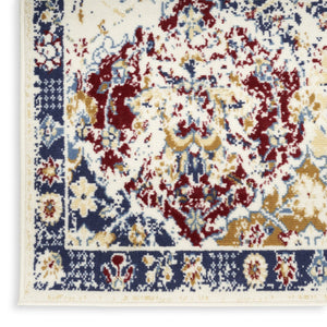 HomeRoots 8' Navy Blue Round Damask Area Rug - Elegant Design, Durable Power Loomed Construction for Any Space 7' X 10' Rectangle 522103