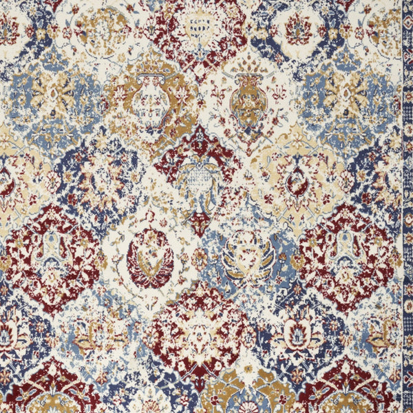 Homeroots 7' X 10' Navy Blue Damask Power Loom Distressed Area Rug  Polypropylene 522103