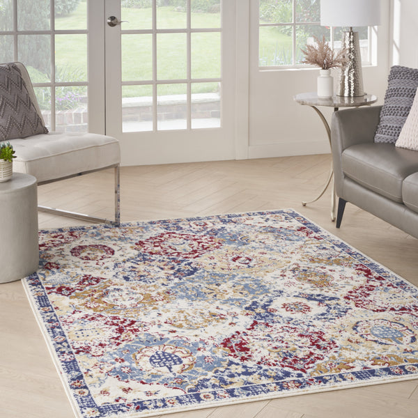 Homeroots 5' X 7' Navy Blue Damask Power Loom Distressed Area Rug  Polypropylene 522104