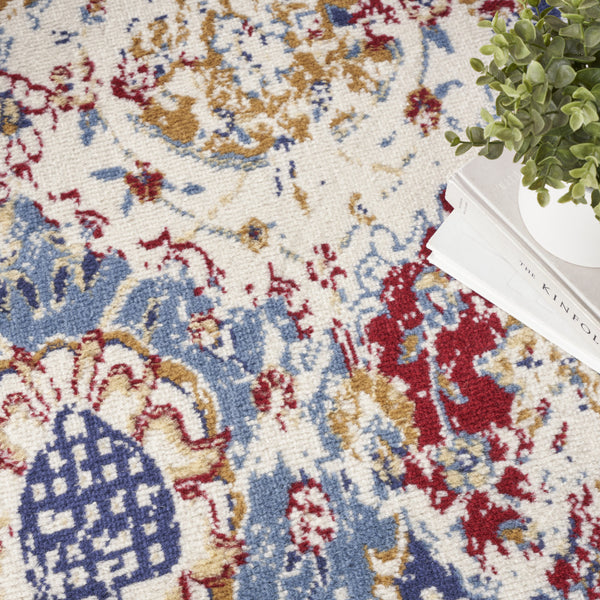 Homeroots 5' X 7' Navy Blue Damask Power Loom Distressed Area Rug  Polypropylene 522104