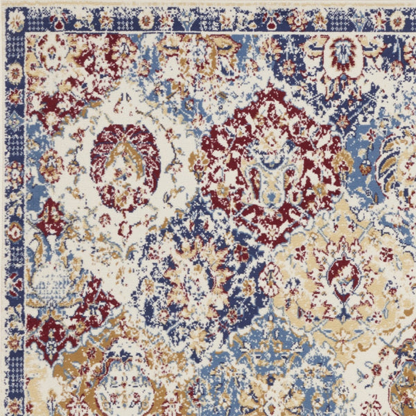 Homeroots 5' X 7' Navy Blue Damask Power Loom Distressed Area Rug  Polypropylene 522104