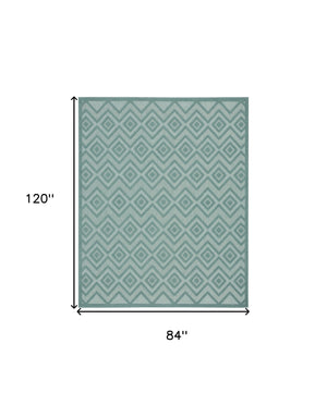 Homeroots 7' X 10' Aqua Geometric Flatweave Area Rug  Polypropylene 522105