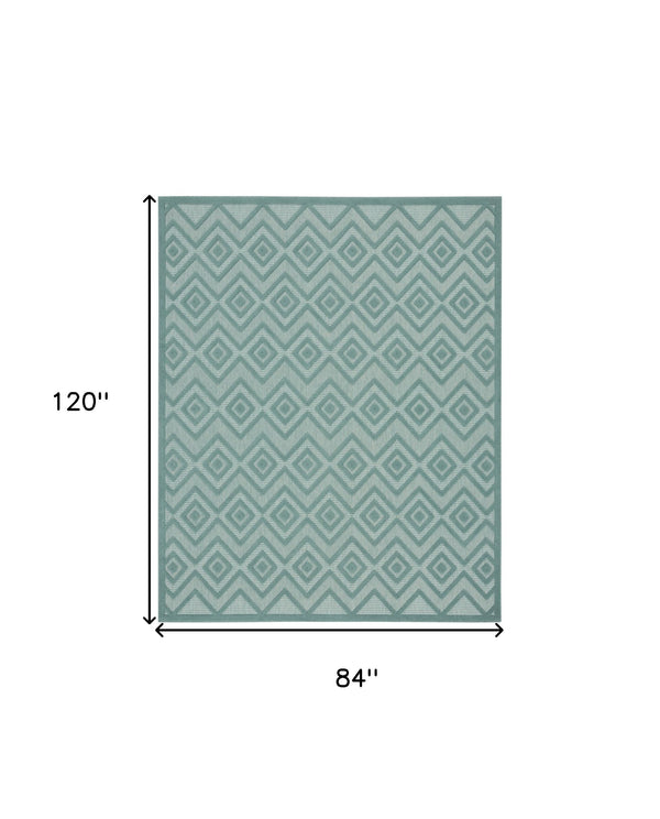 Homeroots 7' X 10' Aqua Geometric Flatweave Area Rug  Polypropylene 522105