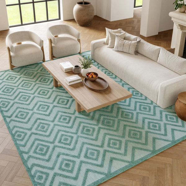 HomeRoots 7' Aqua Indoor Outdoor Area Rug - Durable, Stylish, Soft Textured Surface for Patios and Living Spaces 7' X 10' 522105