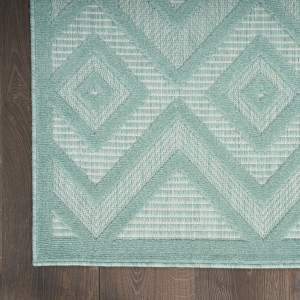 Homeroots 7' X 10' Aqua Geometric Flatweave Area Rug  Polypropylene 522105