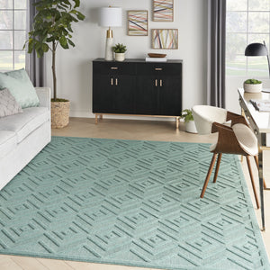 Homeroots 7' X 10' Aqua Geometric Flatweave Area Rug  Polypropylene 522105