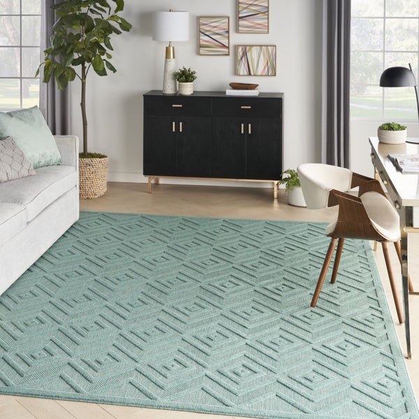 Homeroots 7' X 10' Aqua Geometric Flatweave Area Rug  Polypropylene 522105