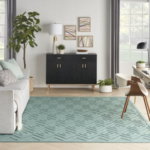 Homeroots 7' X 10' Aqua Geometric Flatweave Area Rug  Polypropylene 522105